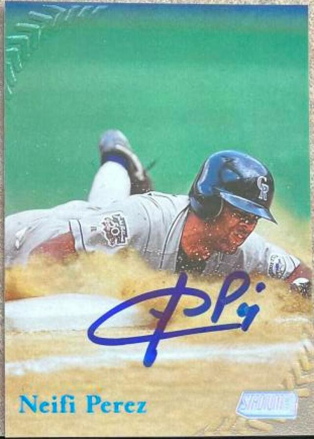 Neifi Perez Signed 1998 Stadium Club Baseball Card - Colorado Rockies - PastPros