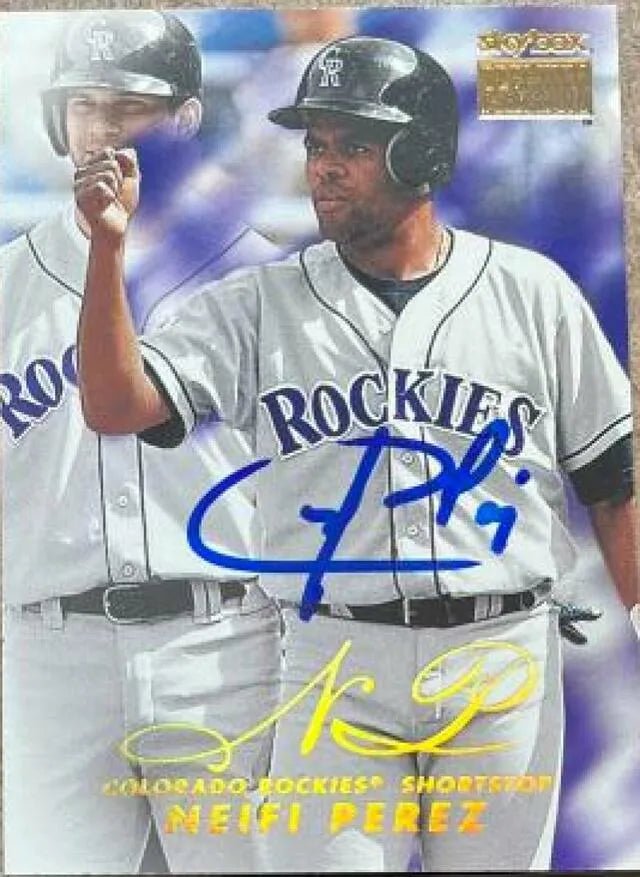 Neifi Perez Signed 1999 Skybox Premium Baseball Card - Colorado Rockies