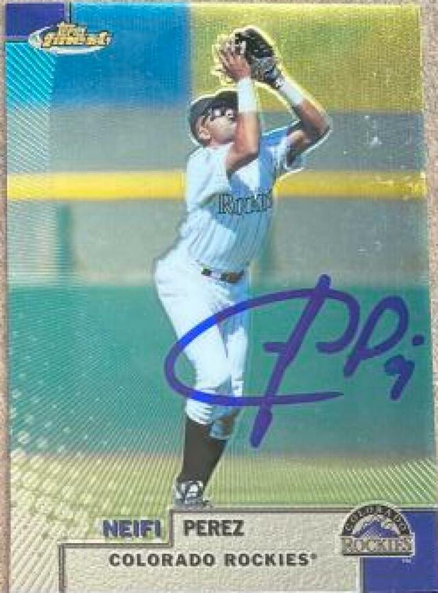 Neifi Perez Signed 1999 Topps Finest Baseball Card - Colorado Rockies - PastPros