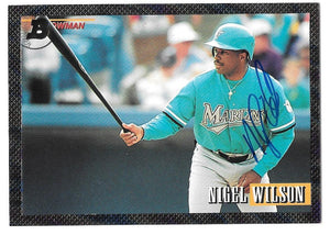 Nigel Wilson Signed 1993 Bowman Baseball Card - Florida Marlins - PastPros