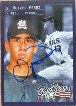 Oliver Perez Signed 2002 Grandstand Baseball Card - Mobile Bay Bears