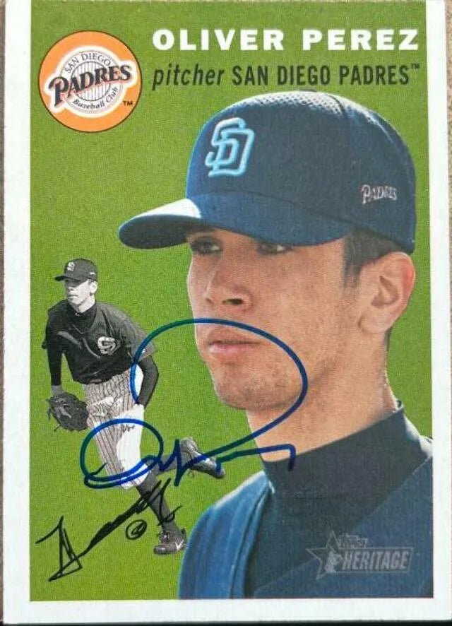 Oliver Perez Signed 2003 Topps Heritage Baseball Card - San Diego Padres