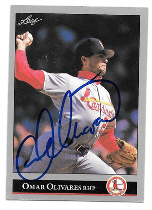 Omar Olivares Signed 1992 Leaf Baseball Card - St Louis Cardinals - PastPros