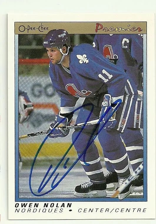 Owen Nolan Signed 1990-91 O-Pee-Chee Premier Hockey Card - Quebec Nordiques