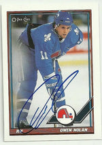 Owen Nolan Signed 1991-92 O-Pee-Chee Hockey Card - Quebec Nordiques