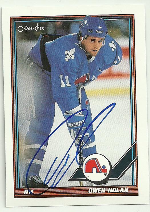 Owen Nolan Signed 1991-92 O-Pee-Chee Hockey Card - Quebec Nordiques - PastPros