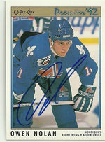 Owen Nolan Signed 1991-92 O-Pee-Chee Premier Hockey Card - Quebec Nordiques - PastPros
