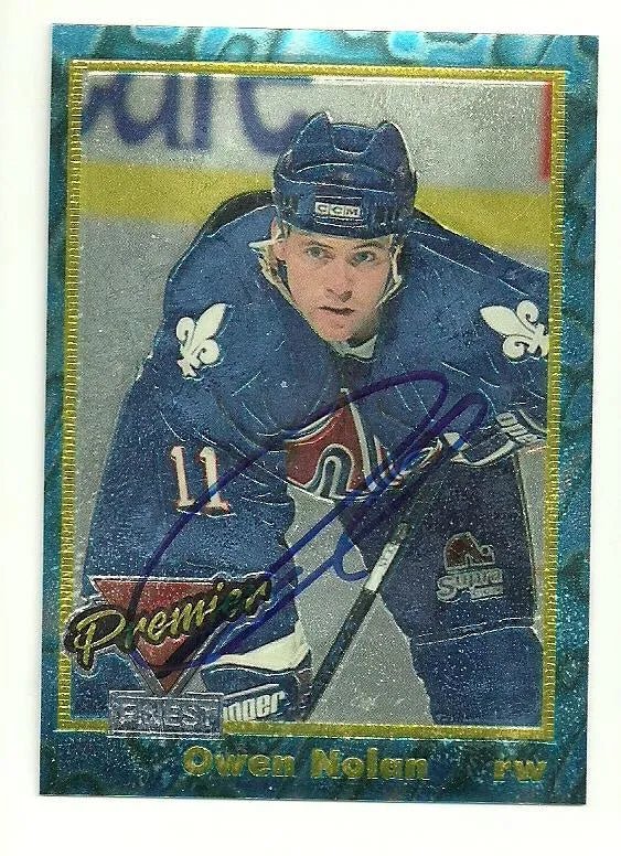 Owen Nolan Signed 1991-92 Premier Finest Hockey Card - Quebec Nordiques