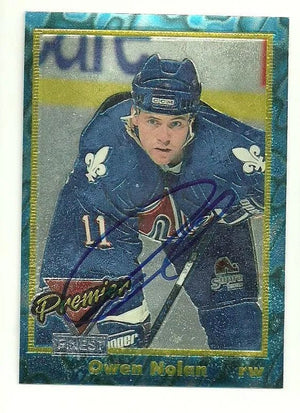 Owen Nolan Signed 1991-92 Premier Finest Hockey Card - Quebec Nordiques