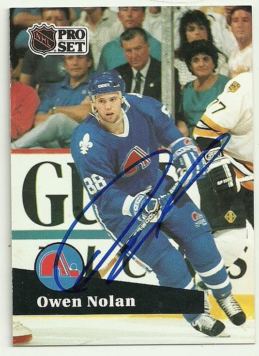Owen Nolan Signed 1991-92 Pro Set Hockey Card - Quebec Nordiques - PastPros
