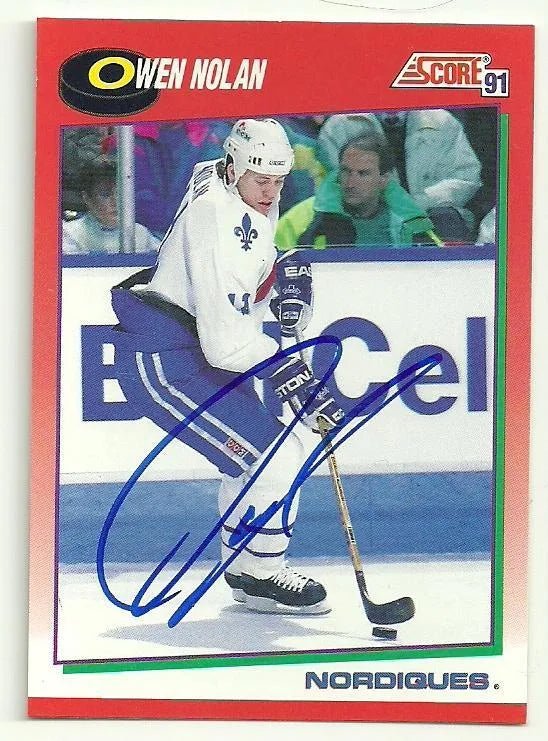 Owen Nolan Signed 1991-92 Score Hockey Card - Quebec Nordiques