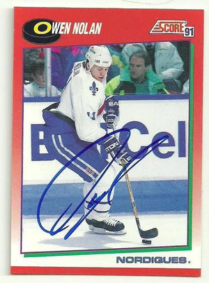 Owen Nolan Signed 1991-92 Score Hockey Card - Quebec Nordiques