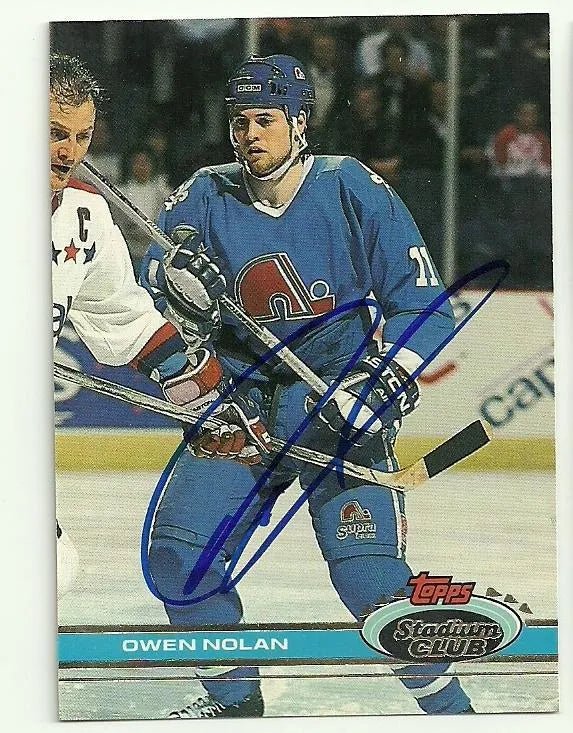 Owen Nolan Signed 1991-92 Topps Stadium Hockey Card - Quebec Nordiques