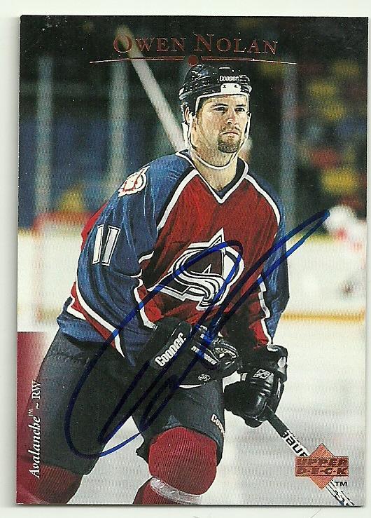 Owen Nolan Signed 1995-96 Upper Deck Hockey Card - Colorado Avalanche - PastPros