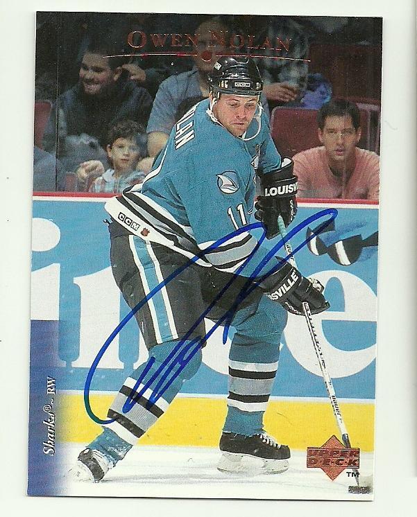 Owen Nolan Signed 1995-96 Upper Deck Hockey Card - San Jose Sharks - PastPros