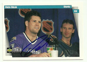 Owen Nolan Signed 1997-98 Upper Deck Collector's Choice Hockey Card - San Jose Sharks - PastPros