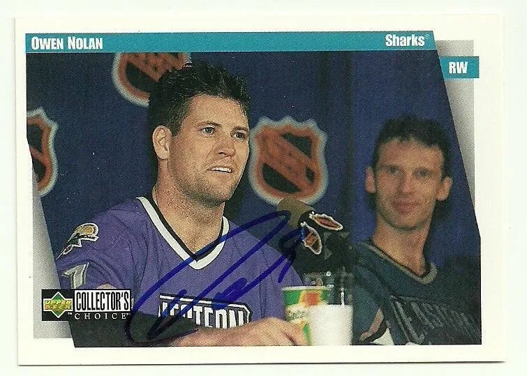 Owen Nolan Signed 1997-98 Upper Deck Collector's Choice Hockey Card - San Jose Sharks