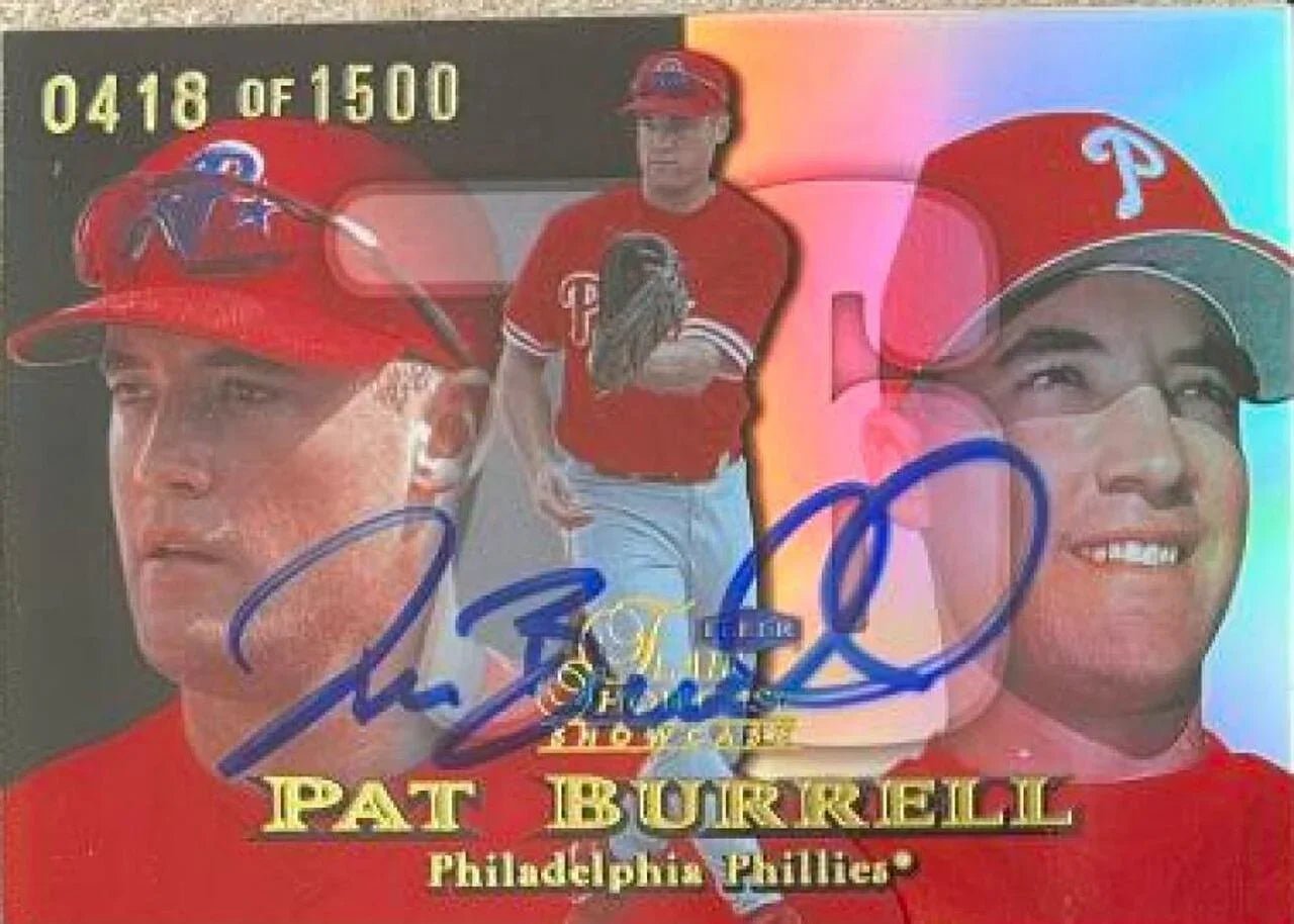 Pat Burrell Signed 1999 Flair Showcase Row 3 (Power) - Flair Showcase Row 1 (Showcase) Baseball Card - Philadelphia Phillies