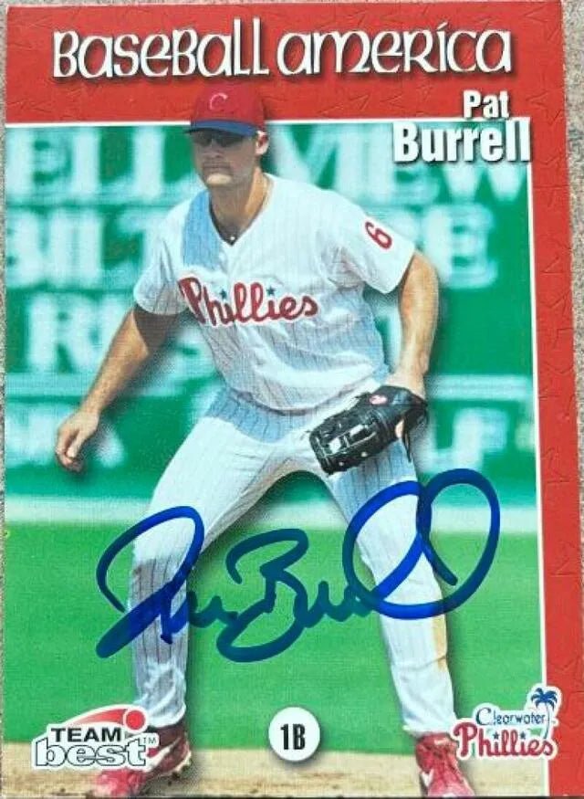Pat Burrell Signed 1999 Team Best Baseball America Baseball Card - Clearwater Phillies