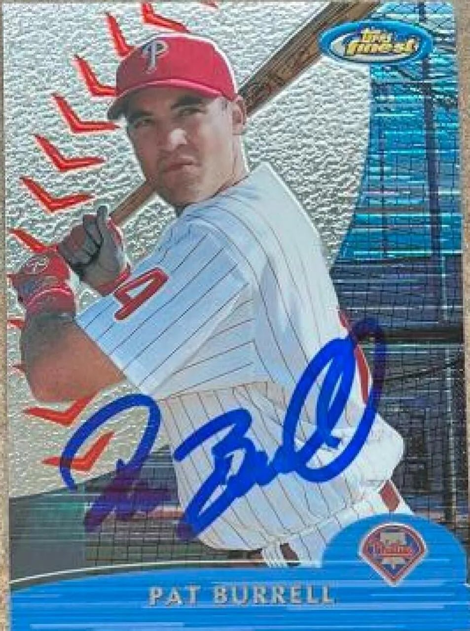 Pat Burrell Signed 2000 Topps Finest Baseball Card - Philadelphia Phillies #100