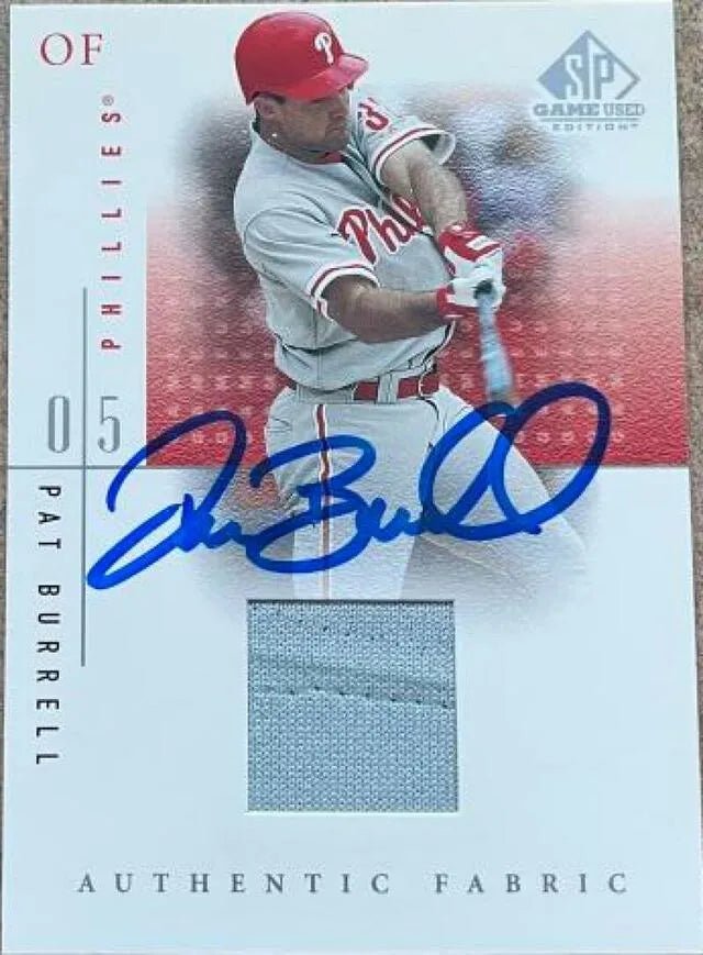 Pat Burrell Signed 2001 SP Game Used Edition Authentic Fabric Baseball Card - Philadelphia Phillies