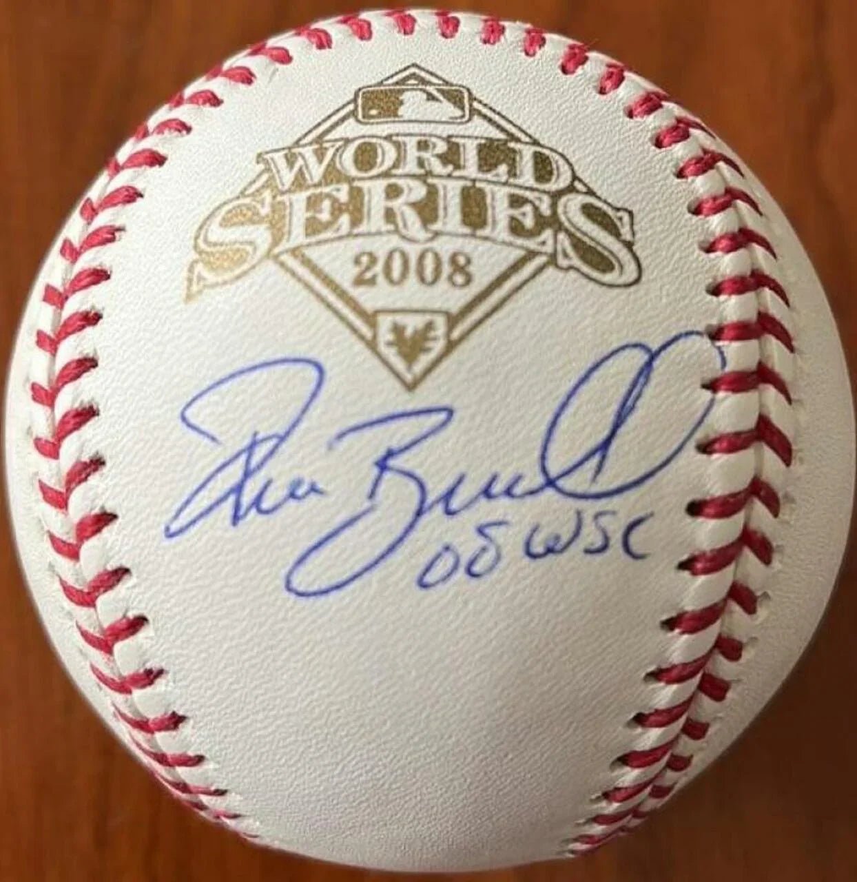Pat Burrell Signed Rawlings Official 2008 World Series Baseball w/ 08 WS Insc
