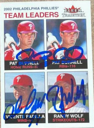 Pat Burrell, Vicente Padilla & Randy Wolf Multi Signed 2003 Fleer Tradition - Philadelphia Phillies
