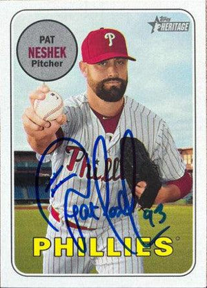 Pat Neshek Signed 2018 Topps Heritage Baseball Card - Philadelphia Phillies - PastPros