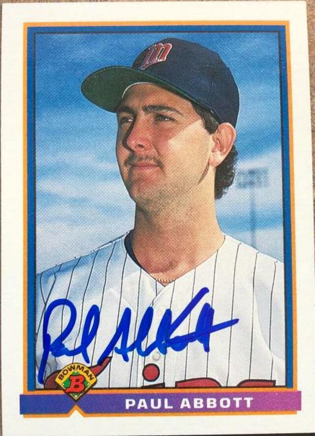 Paul Abbott Signed 1991 Bowman Baseball Card - Minnesota Twins - PastPros