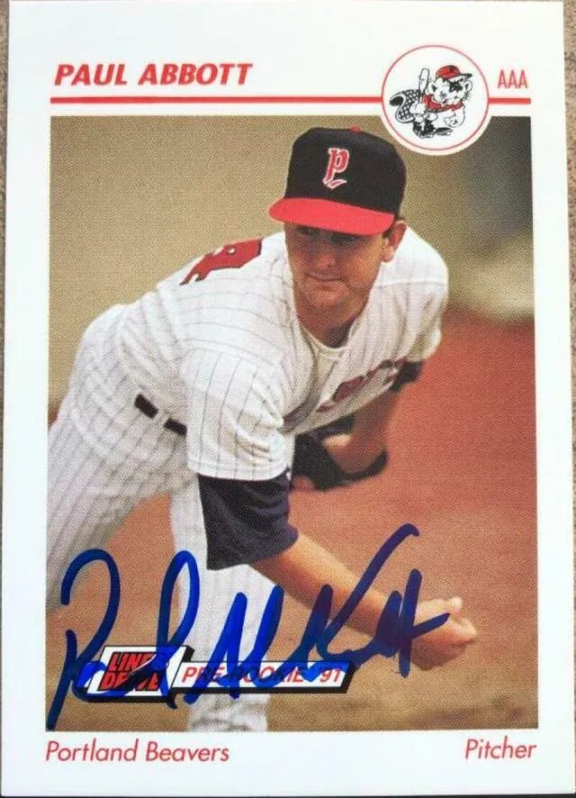 Paul Abbott Signed 1991 Line Drive AAA Baseball Card - Portland Beavers