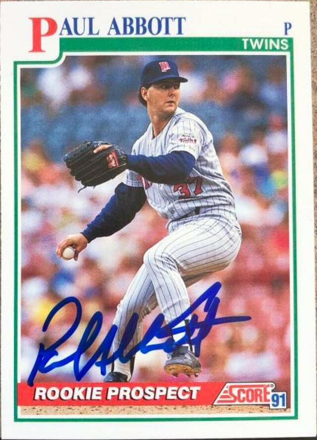 Paul Abbott Signed 1991 Score Baseball Card - Minnesota Twins - PastPros