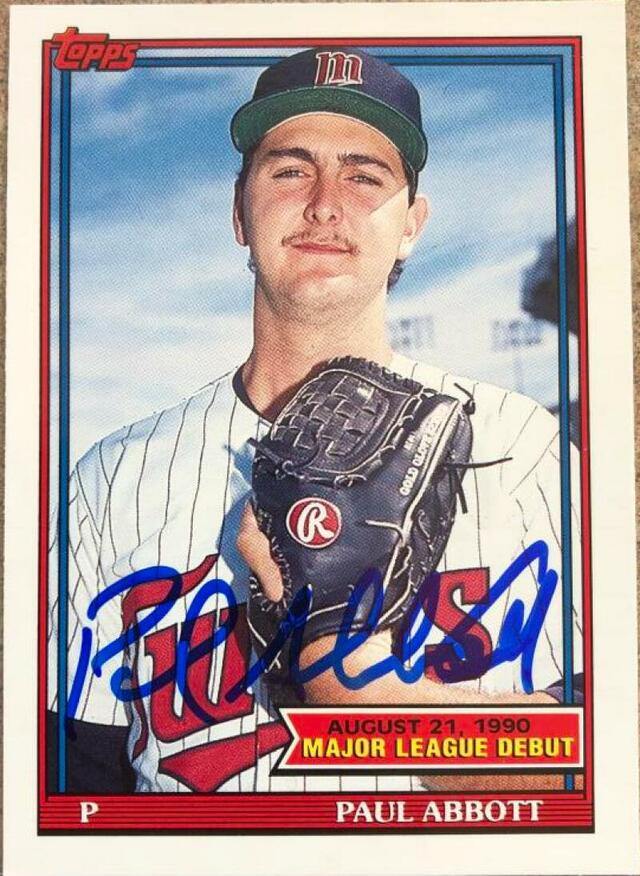 Paul Abbott Signed 1991 Topps MLB Debut Baseball Card - Minnesota Twins - PastPros