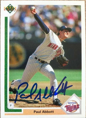 Paul Abbott Signed 1991 Upper Deck Baseball Card - Minnesota Twins