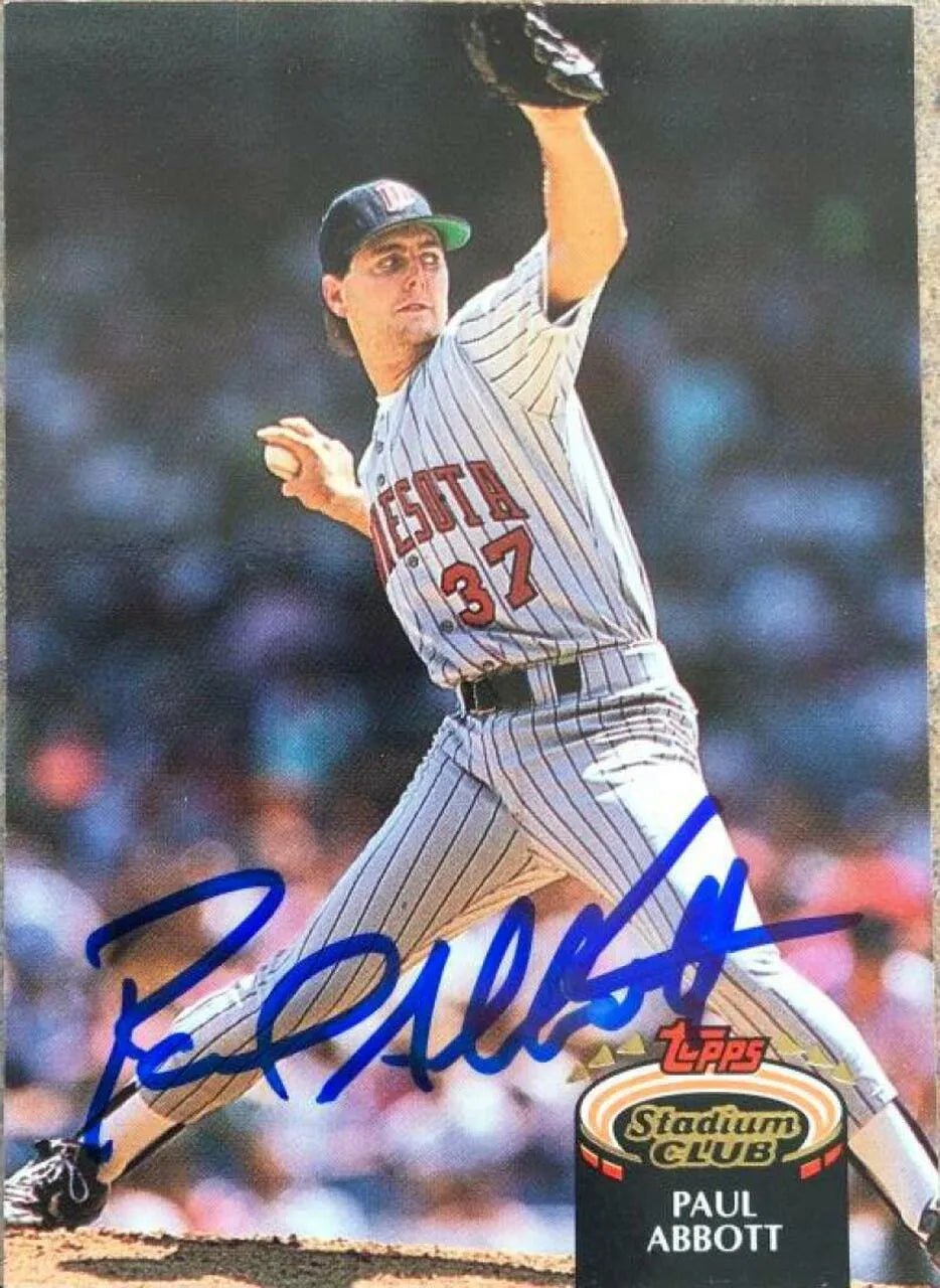 Paul Abbott Signed 1992 Stadium Club Baseball Card - Minnesota Twins