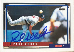 Paul Abbott Signed 1992 Topps Baseball Card - Minnesota Twins