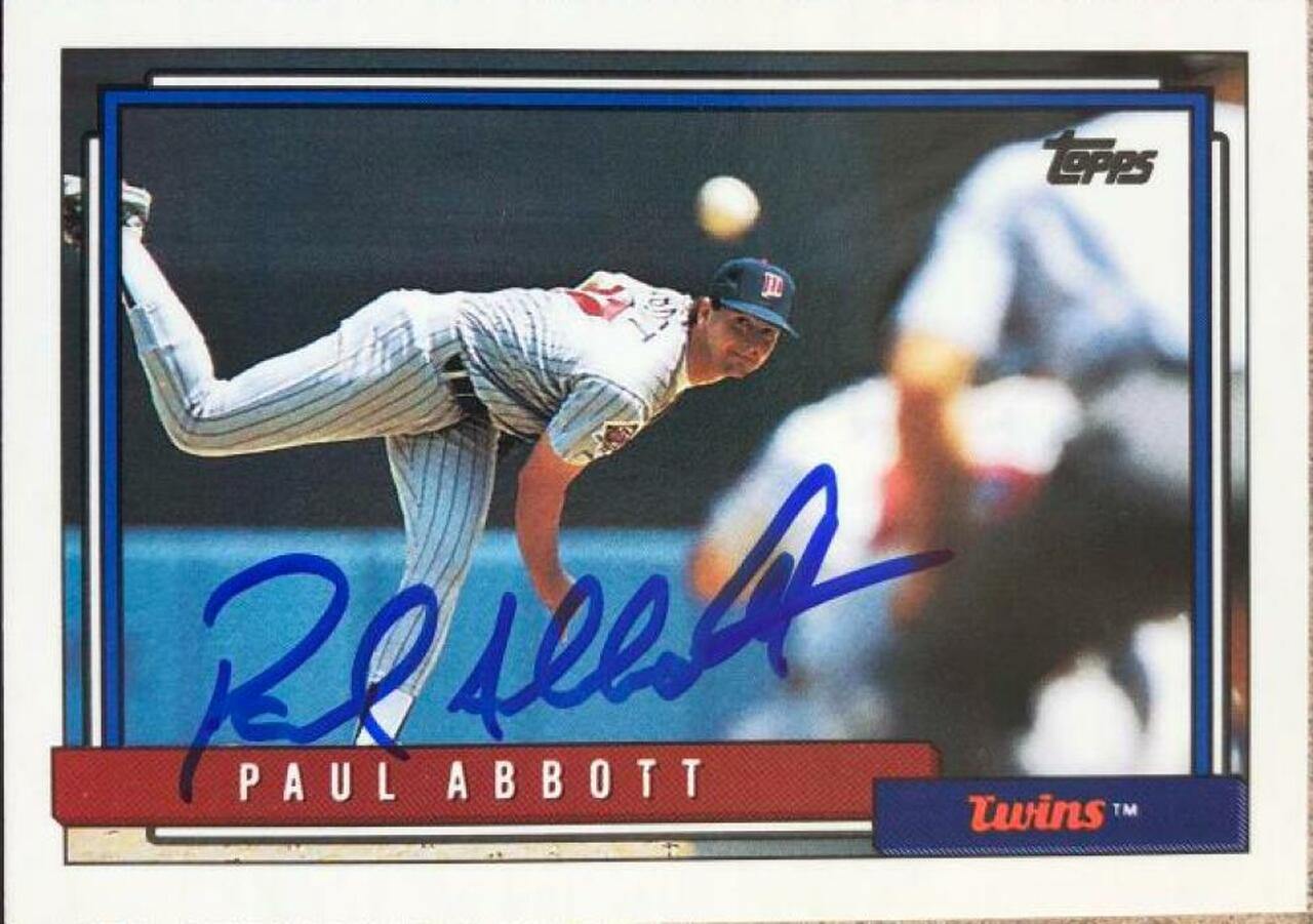 Paul Abbott Signed 1992 Topps Baseball Card - Minnesota Twins - PastPros
