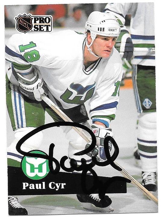 Paul Cyr Signed 1991-92 Pro Set Hockey Card - Hartford Whalers - PastPros
