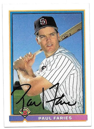 Paul Faries Signed 1991 Bowman Baseball Card - San Diego Padres - PastPros