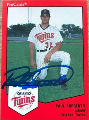 Paul Sorrento Signed 1989 Pro Cards Baseball Card - Orlando Twins