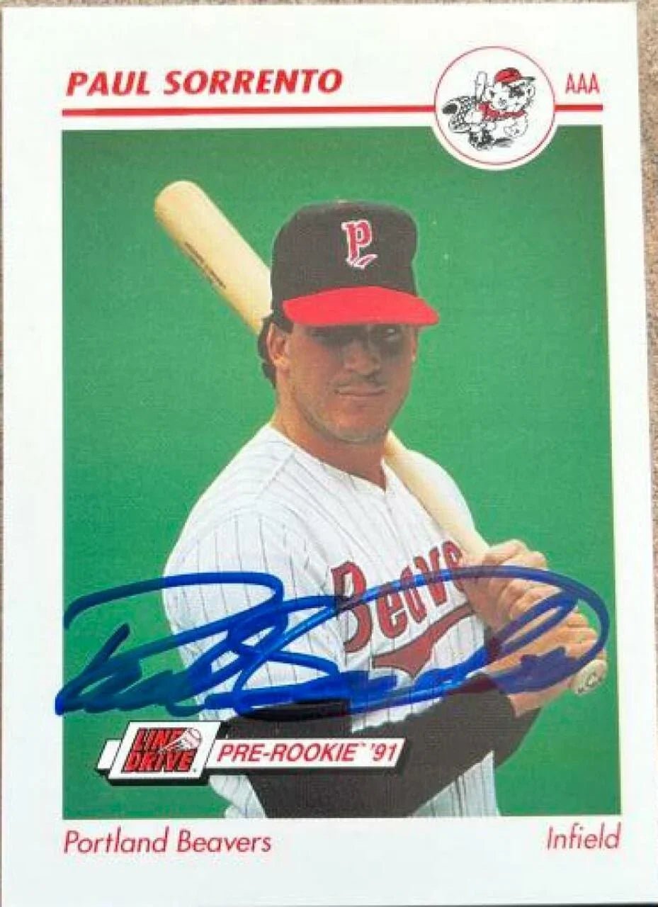 Paul Sorrento Signed 1991 Line Drive AAA Baseball Card - Portland Beavers