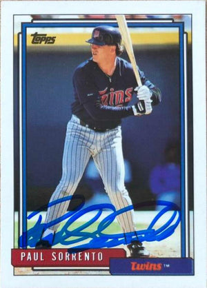 Paul Sorrento Signed 1992 Topps Baseball Card - Minnesota Twins - PastPros