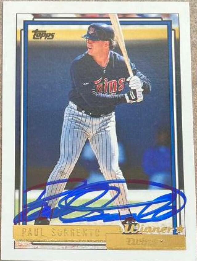 Paul Sorrento Signed 1992 Topps Gold Winner Baseball Card - Minnesota Twins - PastPros