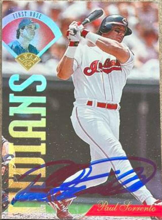 Paul Sorrento Signed 1995 Leaf Baseball Card - Cleveland Indians - PastPros