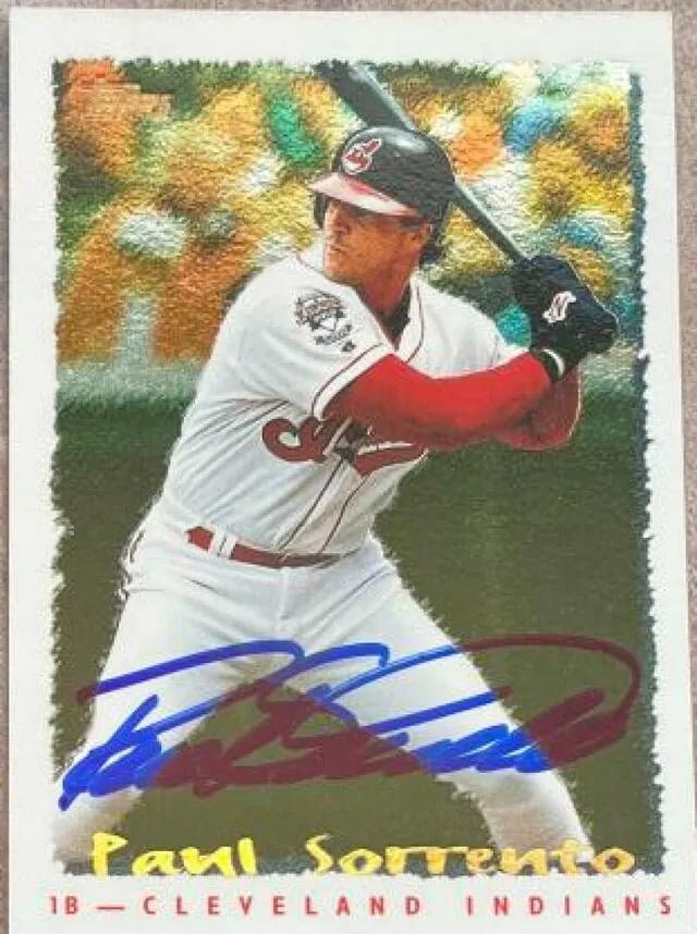 Paul Sorrento Signed 1995 Topps Cyberstats Baseball Card - Cleveland Indians