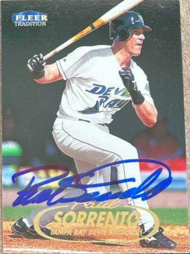 Paul Sorrento Signed 1998 Fleer Tradition Baseball Card - Tampa Bay Devil Rays - PastPros