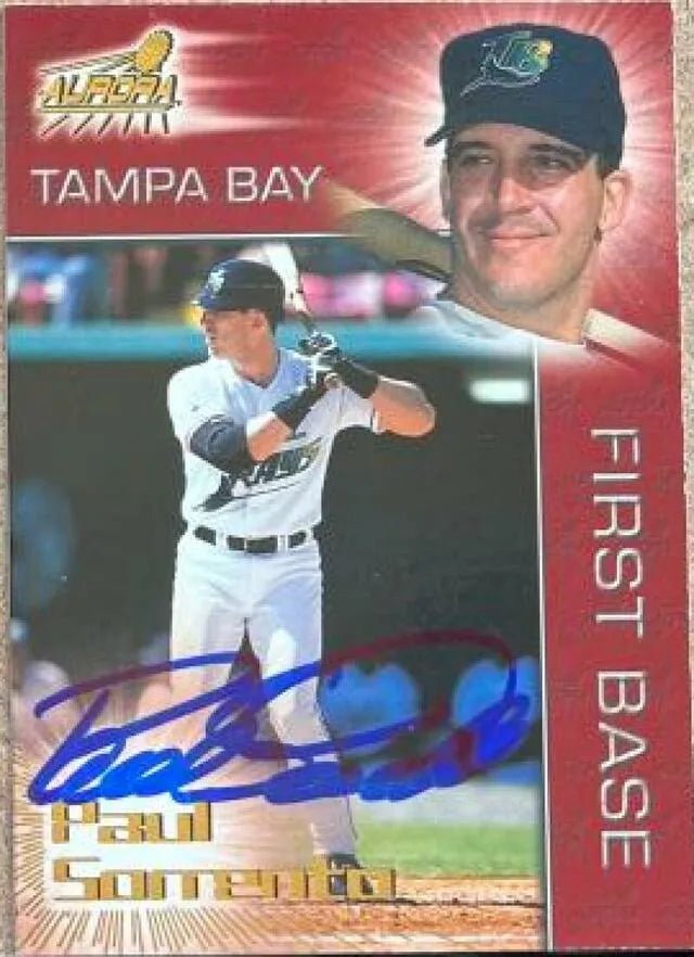 Paul Sorrento Signed 1998 Pacific Aurora Baseball Card - Tampa Bay Devil Rays