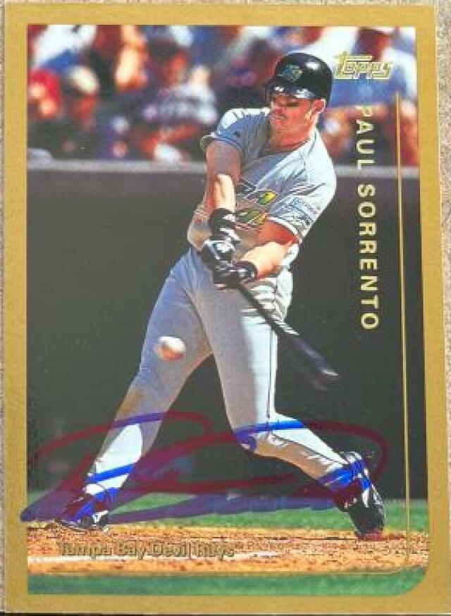 Paul Sorrento Signed 1999 Topps Baseball Card - Tampa Bay Devil Rays - PastPros