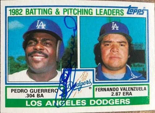 Pedro Guerrero Signed 1983 Topps Baseball Card - Los Angeles Dodgers Leaders