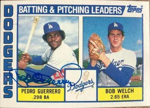 Pedro Guerrero Signed 1984 Topps Leaders Baseball Card - Los Angeles Dodgers