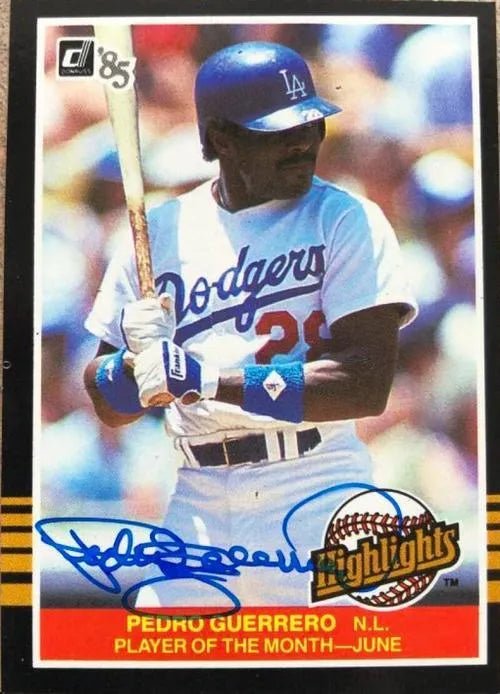 Pedro Guerrero Signed 1985 Donruss Highlights Baseball Card - Los Angeles Dodgers